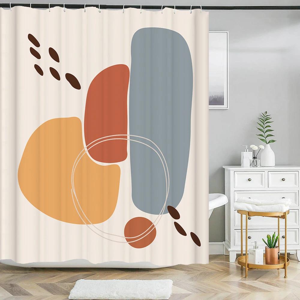 Nordic style Abstract Art leaves Print Shower Curtain Waterproof Polyester Bath Curtain Color Block Curtains For Bathroom Decor