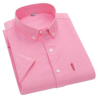 5XL Camisa Social de Verão Masculina Alta Qualidade Manga Curta Moda Bonita Cor Sólida 100% Algodão Casual Oxford Roupa Masculina