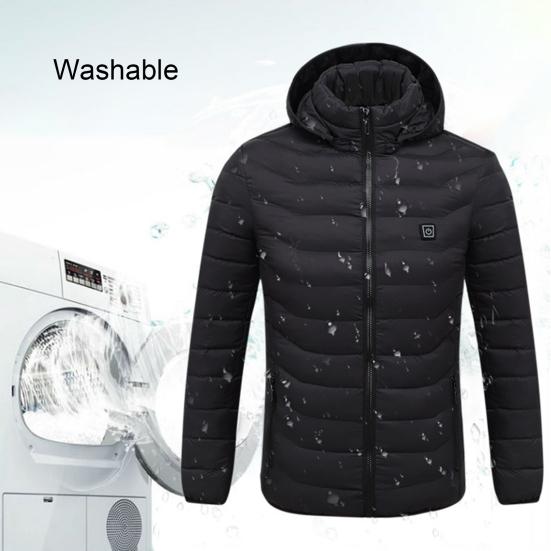 Heating Jacket Stand Collar Pockets 2 Heating Areas 3 Levels Adjustable Hooded Coat for Men