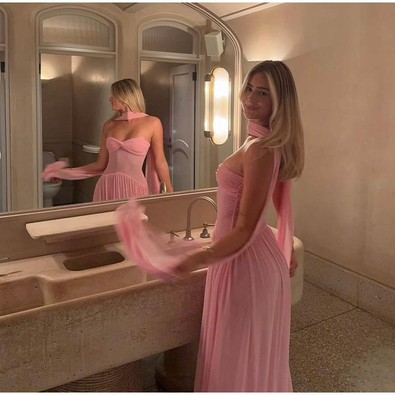 Vestido Largo de Primavera para Mujer con Calado, Flor 3D y Bajo con Volantes, Elegante, con Hombros Descubiertos y Espalda Descubierta, Vestidos Nuevos para Dama para Fiesta Callejera 2025