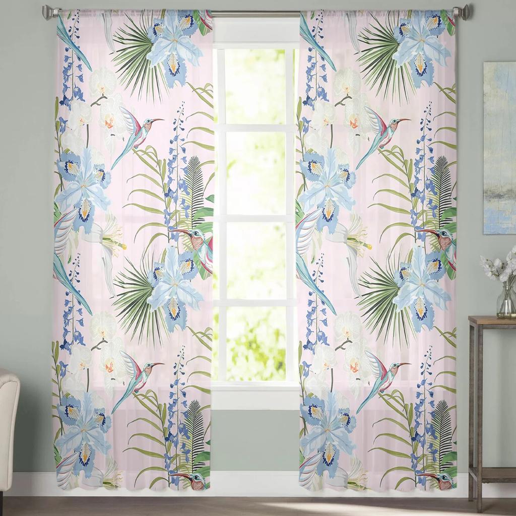 Květiny Ptačí listí Jehličnany Retro Ložnice Průhledné Průsvitné Závěsy Sváteční dekorace Okno Voál Tyl Závěs