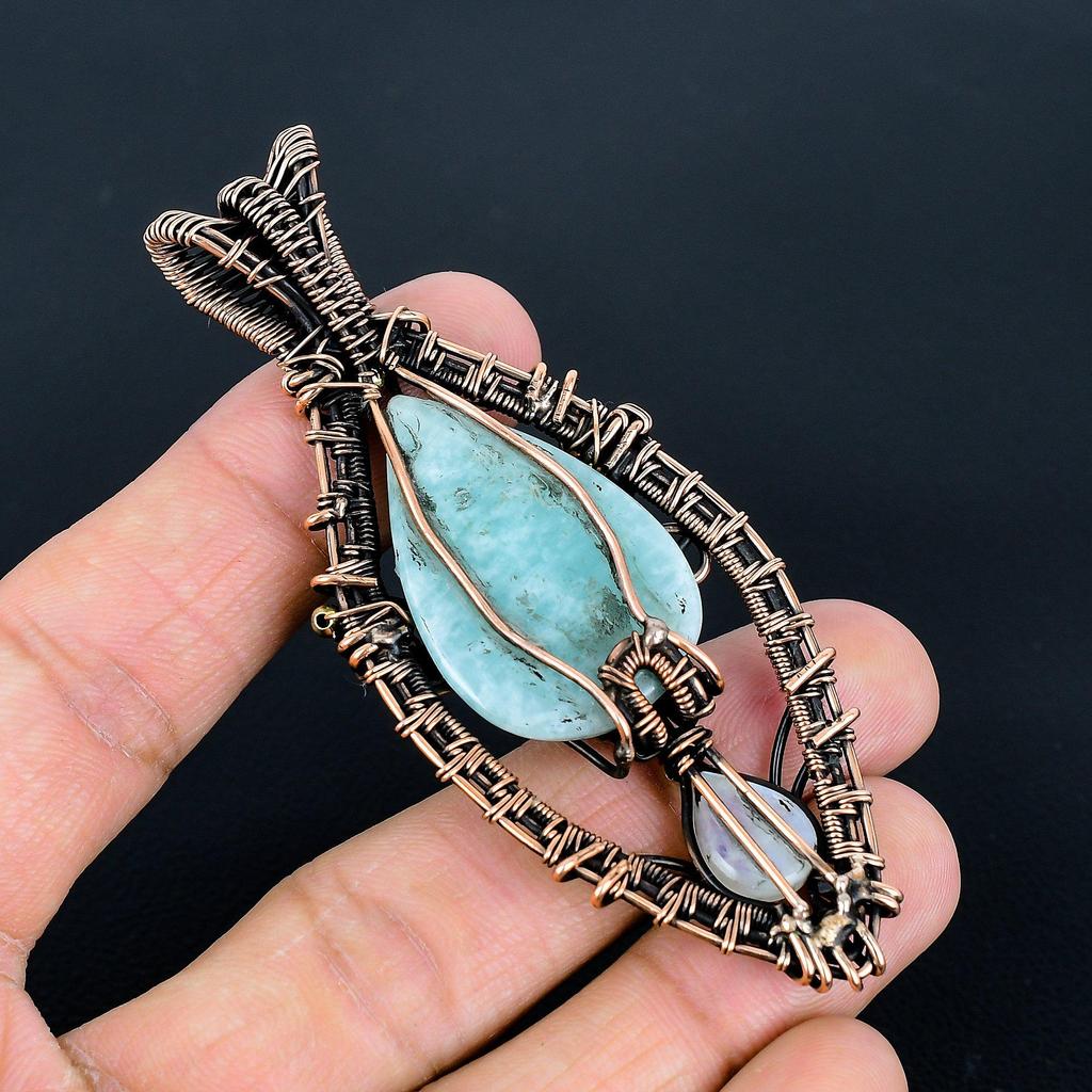 Amazonite & Moonstone Pendant, 999Copper Wire Wrapped Pendant Handmade Gemstone Jewelry, Gifts For Wife Brand New Pendant
