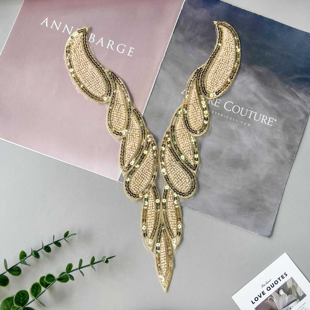 Gold Handmade Beads V-Neck Fake Collar Patch Clothing Dress Performance Clothing Decorative Front Collar Cloth Sticker Accessories