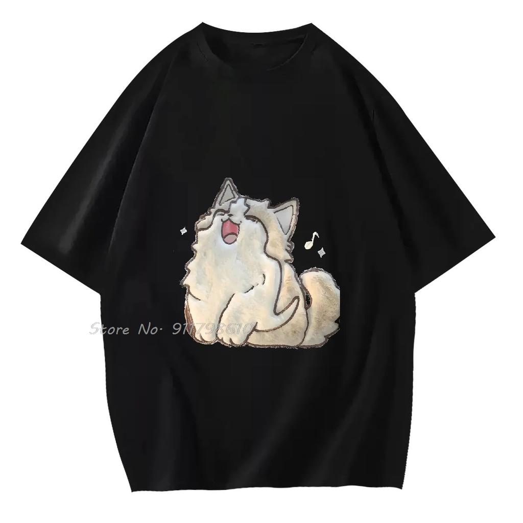 Mode Lustiges Cartoon Katze Druck Baumwoll-T-Shirt Sommer Harajuku Lässig Übergroßes T-Shirt O-Ausschnitt Herrenbekleidung Unisex Oberteile T-Shirts