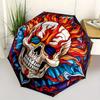 Flammender Totenkopf Buntglas WandkunstRegenschirm, Tragbarer 3-fach Kompakter Regenschirm, Weihnachtsgeschenk ES655
