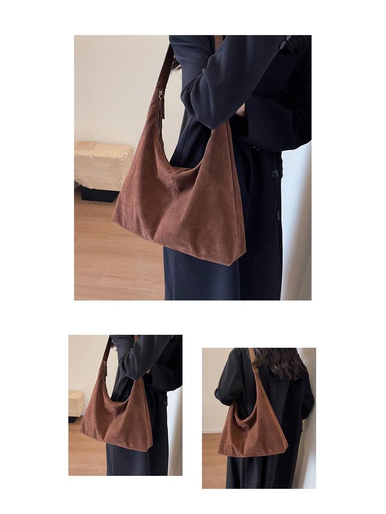 Women's Retro Suede Autumn Tote Bag - Versatile, Large Capacity Shoulder Bag