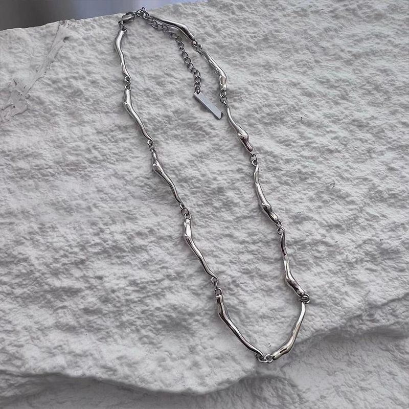 Silver Irregular Minimalist Chain Necklace, Men's Simple Design Statement Jewelry Gift for Him