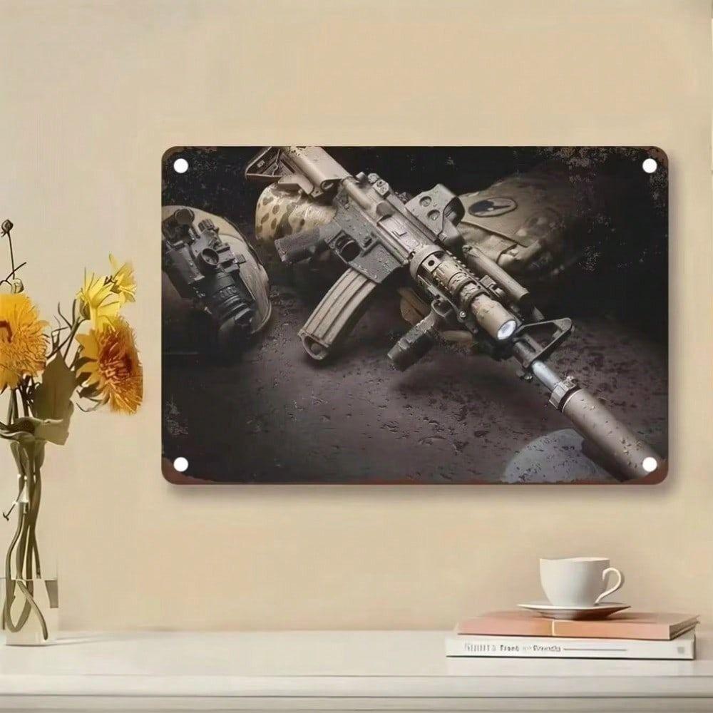 Metal Wall Art Gun Poster Horizontal Garage Gift