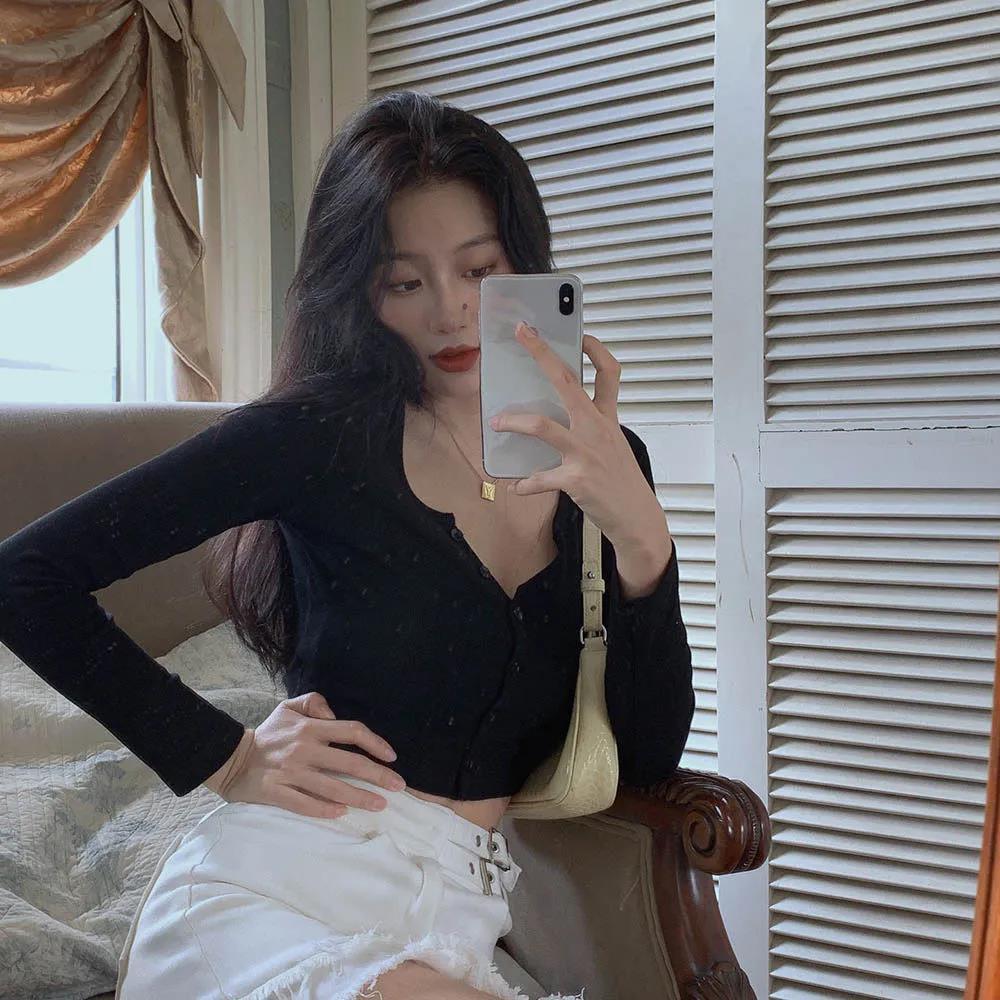 Cardigan sport negru strâmt cu mânecă lungă, subțire, sexy, de primăvară, pentru femei, cu guler în V, respirabil