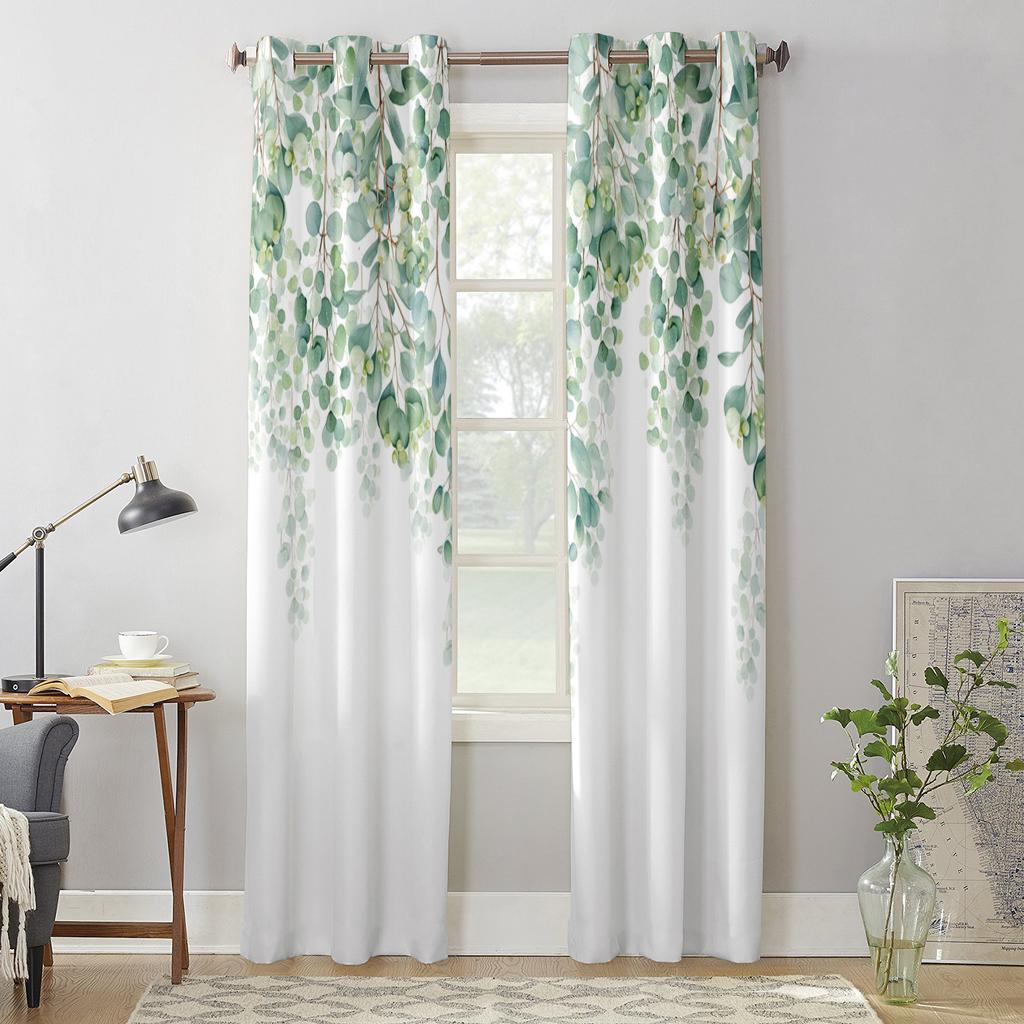 Aquarell Pflanzen Grüne Blätter Fenstervorhänge für Wohnzimmer Schlafzimmer Vorhang Modern Küchenrollos Drapierungen Vorhänge