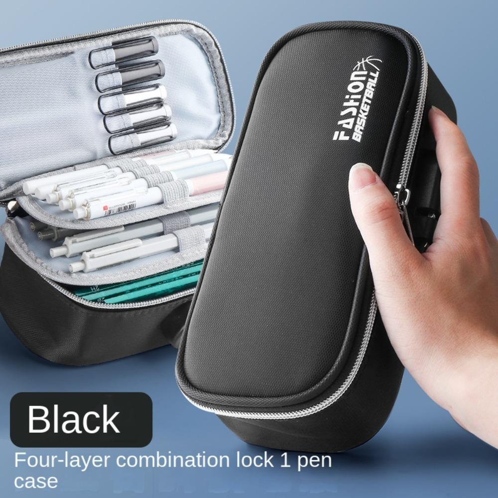 

Large Capacity Durable Pencil Box Four Layers Solid Color Pen Holder New Password Lock Pencilcase