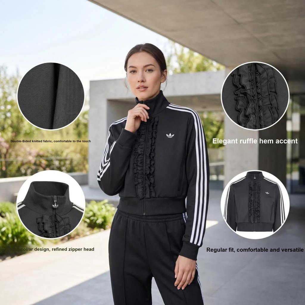 adidas Originals Πλεκτό με Βολάν Κομψό Βολάν Αθλητικό Μακρυμάνικο Μπουφάν Γυναικείο Μπουφάν KU9387