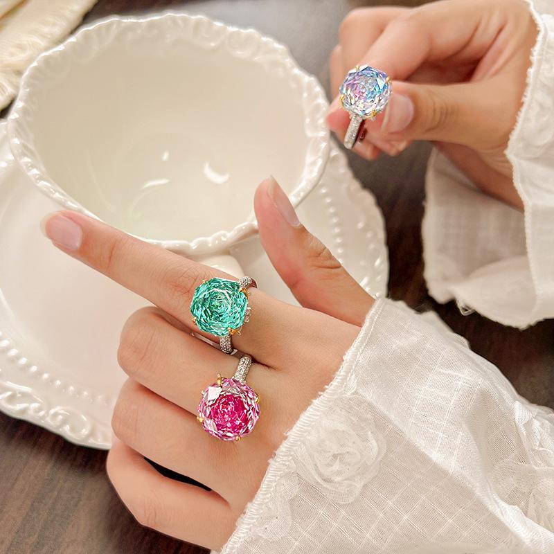 Schmuck Kupferboden Vergoldet Imitation Rosenschliff Meerblau Leichter Luxus Ring Damen 14 * 14