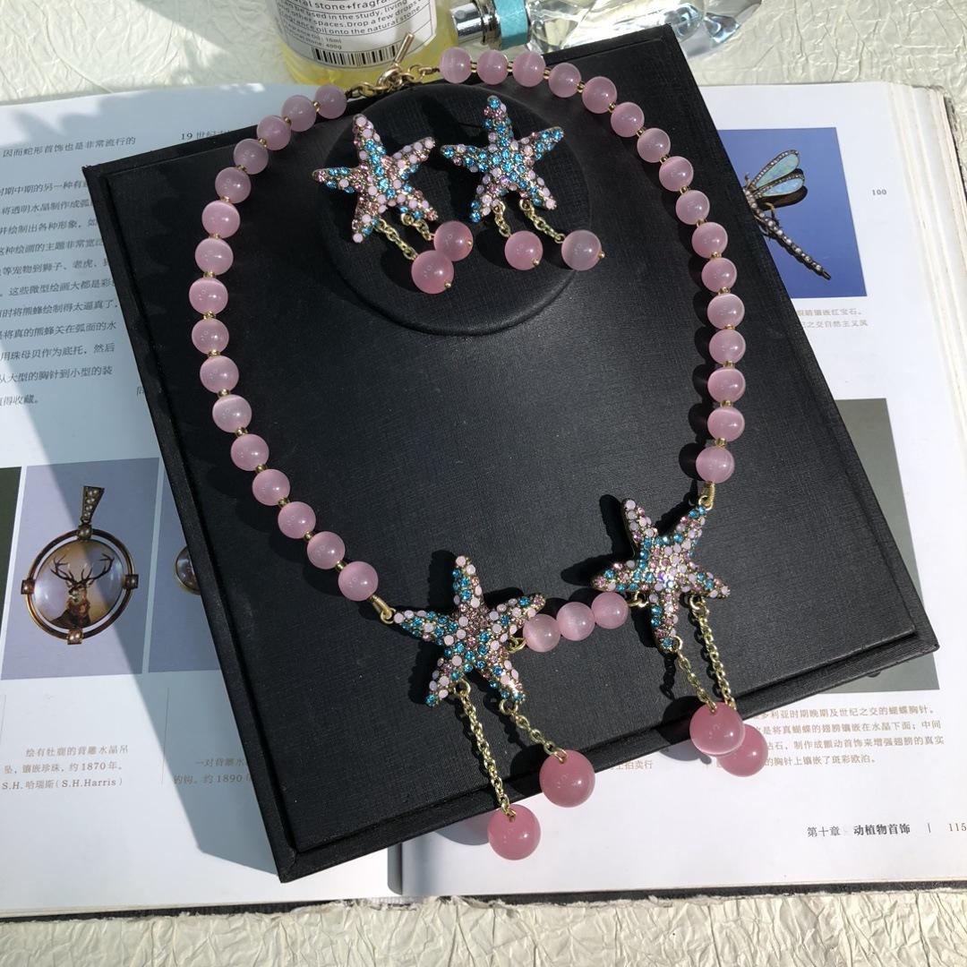 [Minan] Medieval vintage natural stone opal with diamond-encrusted starfish sweet temperament versatile model earrings