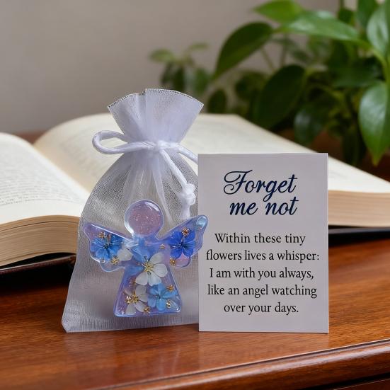 Angel Figurine Keepsake Forget Me Not Angel Memorial Gift Sympathy Bereavement Angel Ornament with Warm Message Card Grieving Keepsake