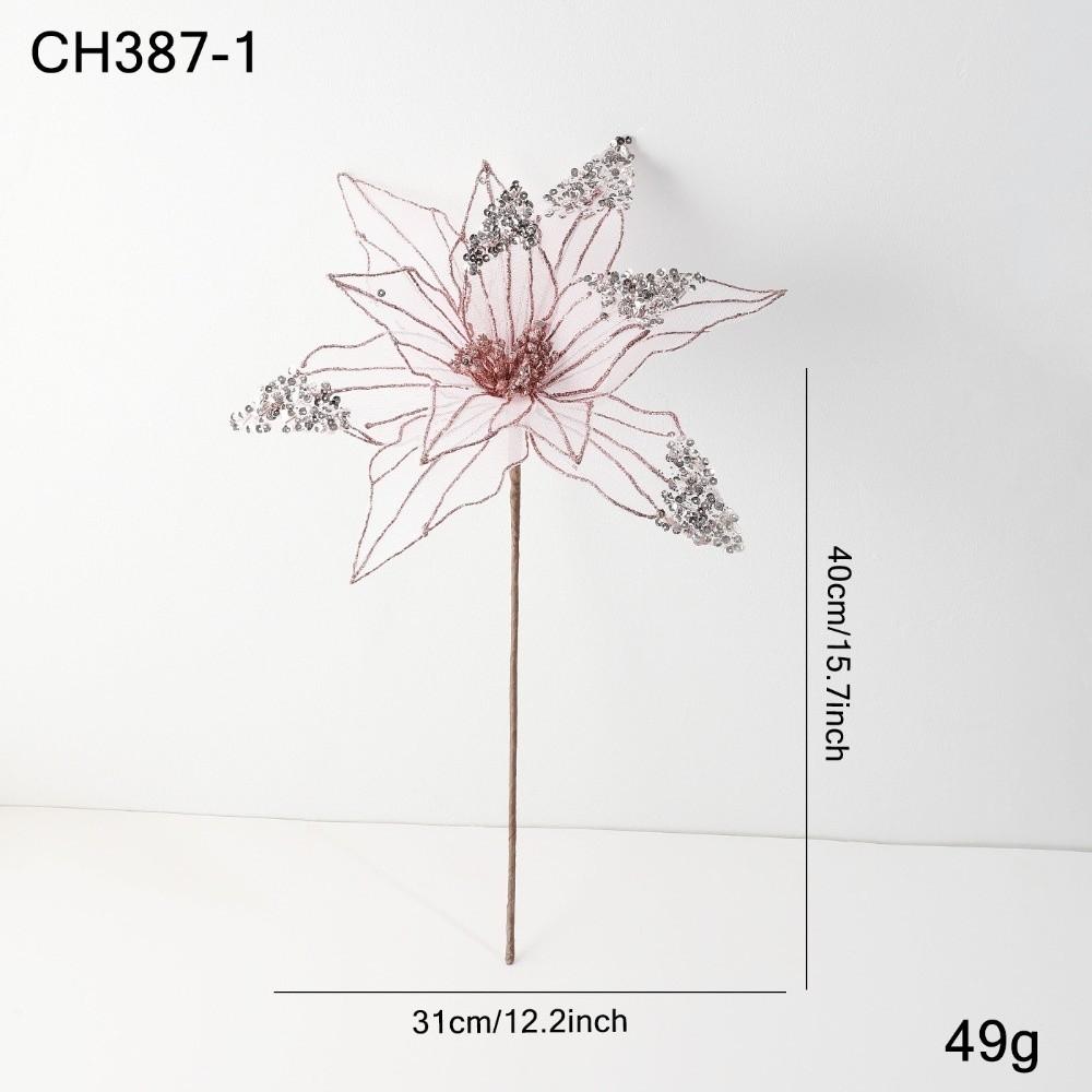 New Large Artificial Poinsettia Flower Sequins Sparkling Simulation Flowers Glitter Sequins Flower New Year Festival