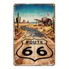 Vintage Route 66 Metal Sign - Rustic Iron Wall Art with Desert & Cactus Design, Perfect for Cafes, Kitchens, Bars, and Home Deco