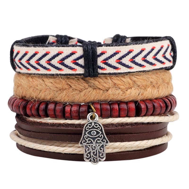 

Qi Nuo Genuine Cowhide Buddha Hand Retro Bracelet