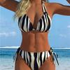 2026 New European and American Split Printing Splicing Neck Women's Split Swimsuit Bikini Suit Sexy