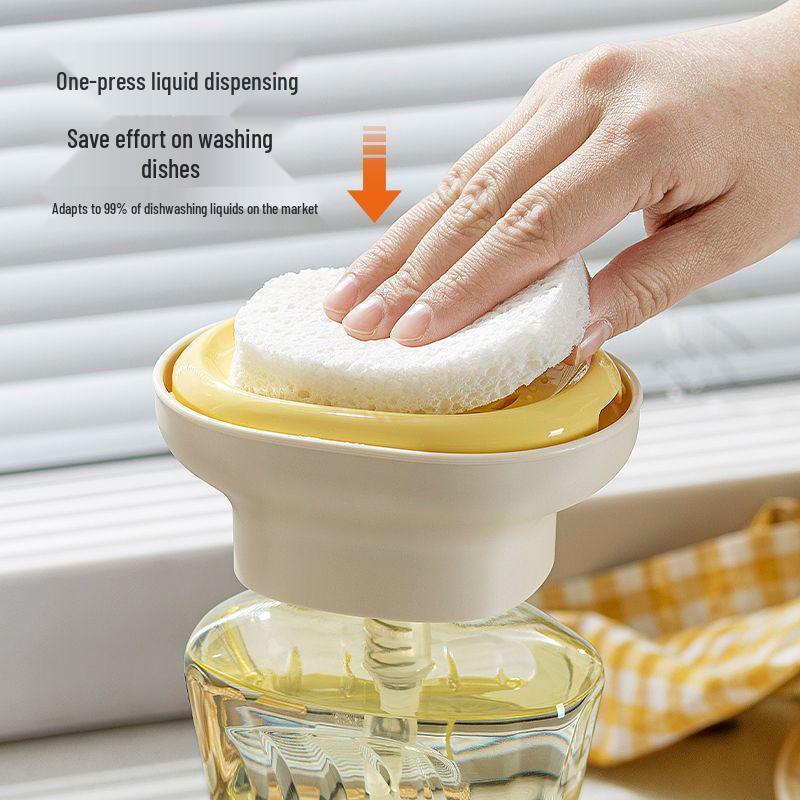 Dish Soap Pump Dispenser for Kitchen Sink - Includes Sponge, Cloth, and Brush Holder
