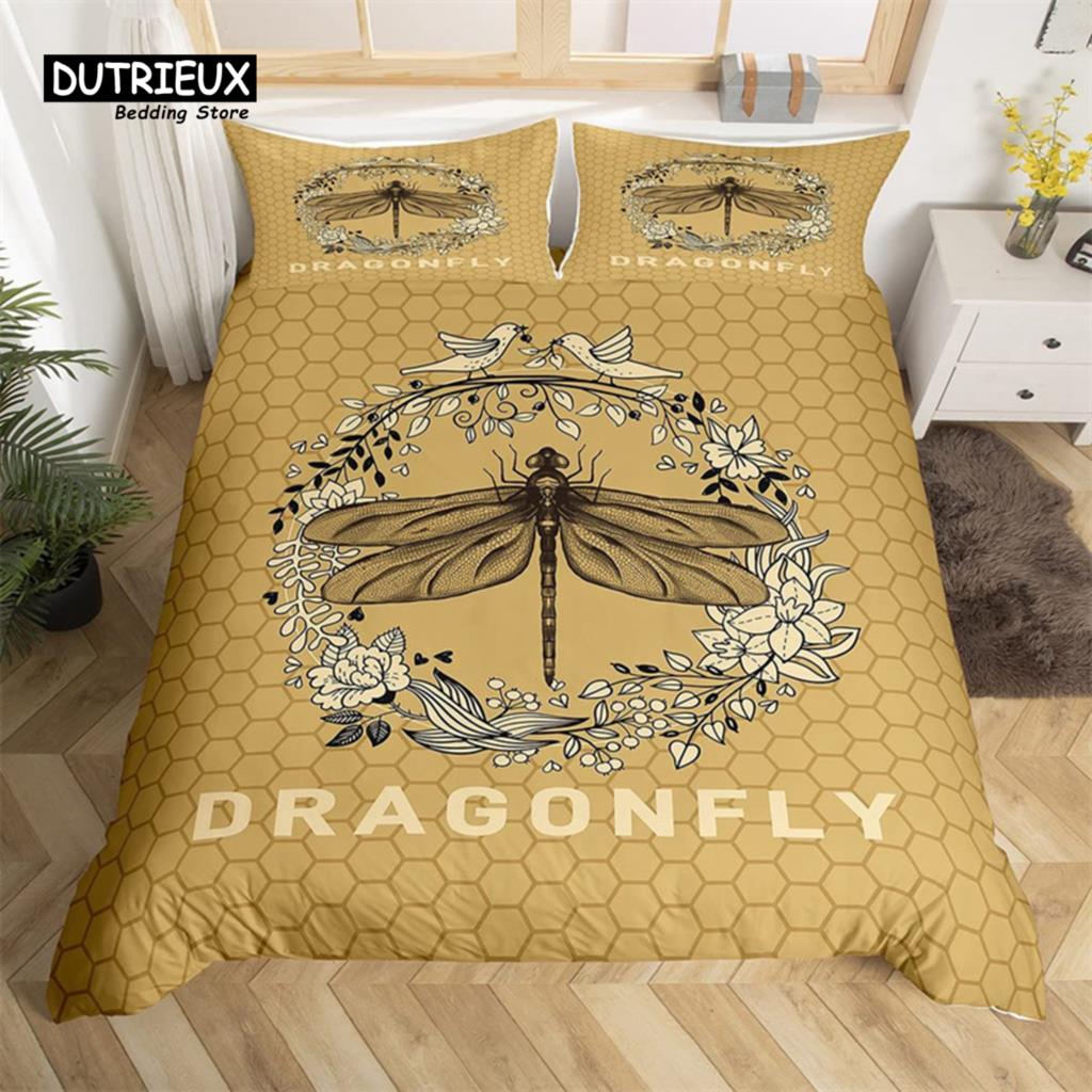 Breathable Trendy King Queen Dragonfly Size Chic Animal Polyester Bohemia Mandala Flowers Bed Comforter