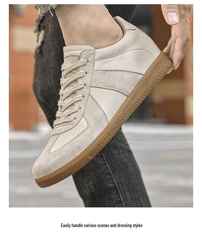Men's German Cowhide Training Shoes: 8CM Height Boost, Lightweight, Comfortable, Casual Lace-Up with Soft Rubber Sole.