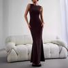 Women's Sleeveless Maxi Dress Crew Neck Slim Fit Textured Long Elegant Casual Dress