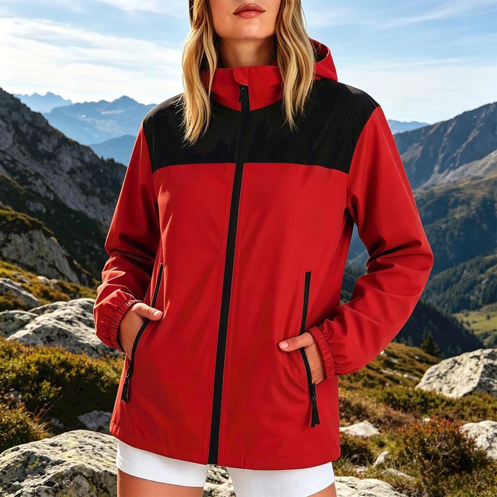 Women Lightweight Outdoor Jacket Hooded Windproof Waterproof Shell Coat Long Sleeve Zip Up Casual Sportswear