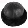 Dicke warme Wintermütze für Herren, schwarzes Fell, Leder, russische Mütze, männlich, winddicht, für Schnee, Ski, russische Mütze, mit Fleece gefüttert, Papa-Mütze