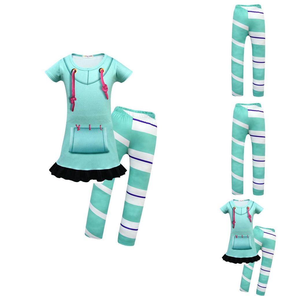 Charming Girls Wreck-it Ralph 2 Vanellope Von Schweetz Soft Material Skirt And Pants Costume