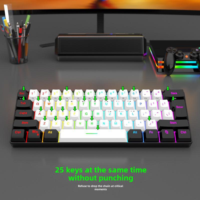 Wired RGB 61-Key Mini Gaming Keyboard - Compact, Mechanical Feel for Office and Portable Use
