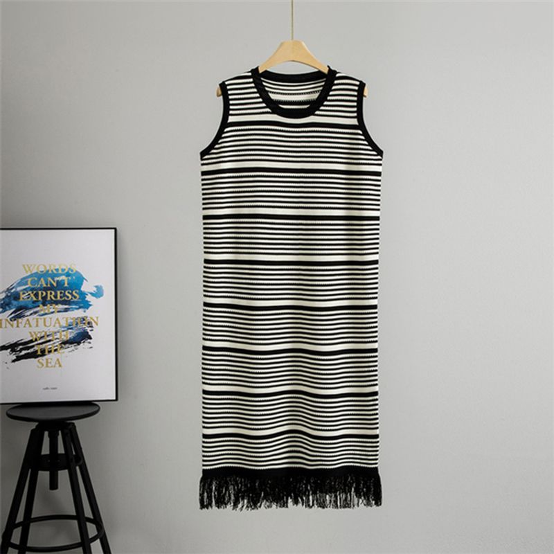 Western Style New Fashion Casual Sleeveless Stripe Knitted Dress Knitted Striped Dress