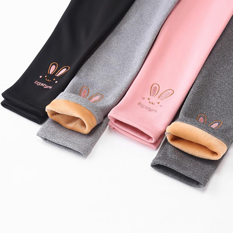 1W Girls' Fleece-Lined Warm Leggings - Autumn/Winter Style, Small & Medium Sizes, One-Piece Outerwear Pants