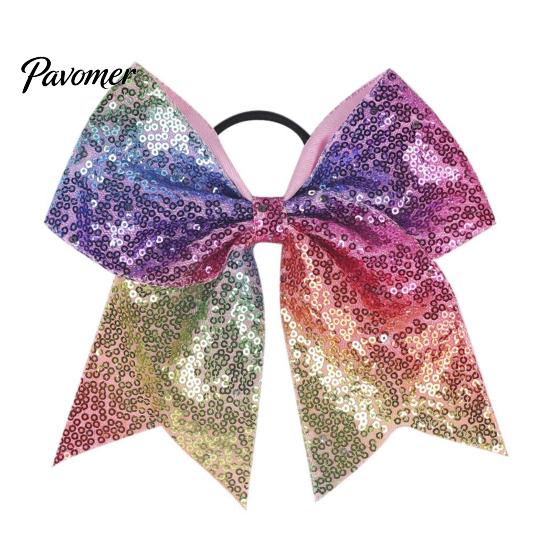 Shiny Hair Bows for Girls Sequins Bows, Elastic Tie, Large Cheerleading Stage Costume Accessories Band Ponytail Holder, Glitter Scrunchies Women Teens