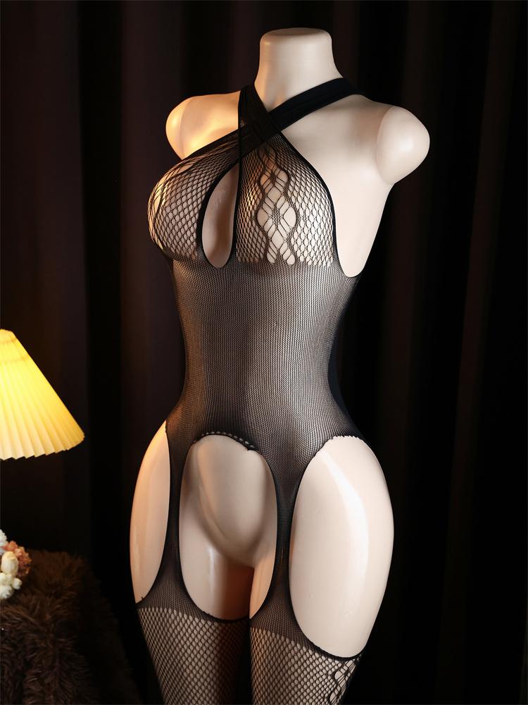 Cross Straps Sexy Lingerie Bodysuit Women Fishnet Open Crotch Bodystocking For Adult See Through Nightwear