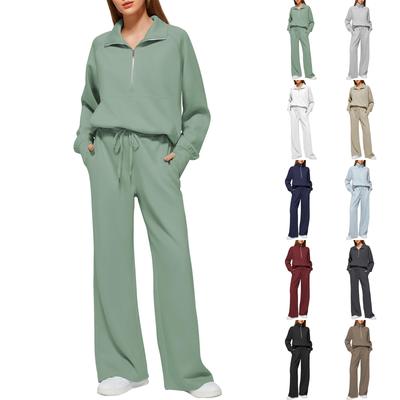 Fashionable Women's Two-piece Zipper Sweatshirt Wide-leg Sweatpants Casual Suit