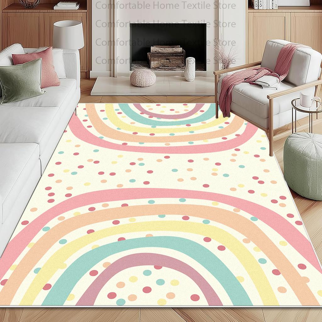 Nordic Rainbow Abstract Style Living Room Carpet Cute Stripes Soft Plush Decoration Home Rug Cloakroom Washable Foldable Mat