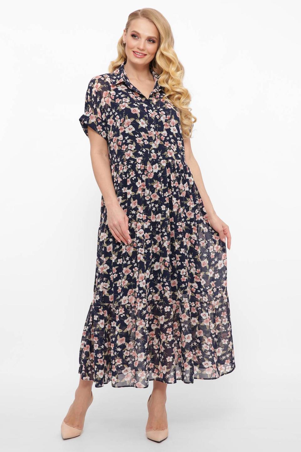 

Шифонова сукня з комірцем Tatiana ДЖУН 5XL темно-синього кольору