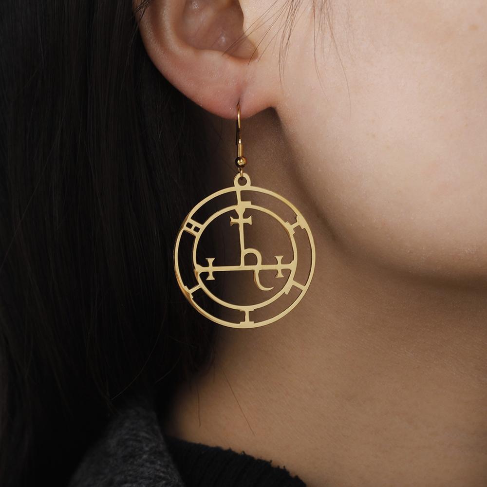 Dawapara Sigil of Lilith Earrings Pagan Seal Mythology Wiccan Amulet Witchcraft Magickal Gift Stainless Steel Jewelry
