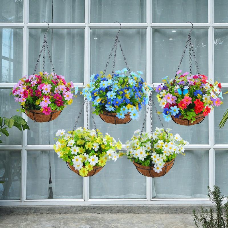 Artificial Flower Hanging Basket With Bow Decor Woven Fabric Floral Wall Home Interior Modern Dcor