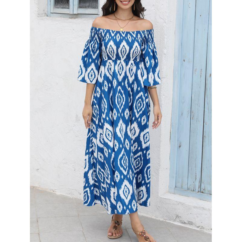 

New off-Shoulder Dress Print Long dress Blue S