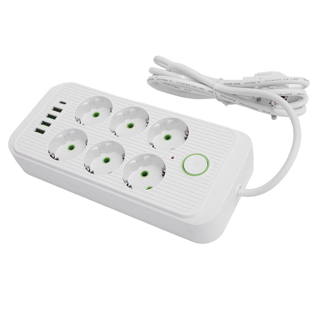 6 Way Power Strip with 4 USB and 1 Type C Port Europn Standard Power Socket with 2 Meter Cable