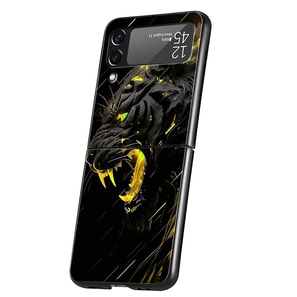 Animal Tiger Hard PC Phone Case For Samsung Galaxy Z Flip 6 5 4 Black Cover For Galaxy Z Flip 3 Foldable Shockproof Capas Fundas