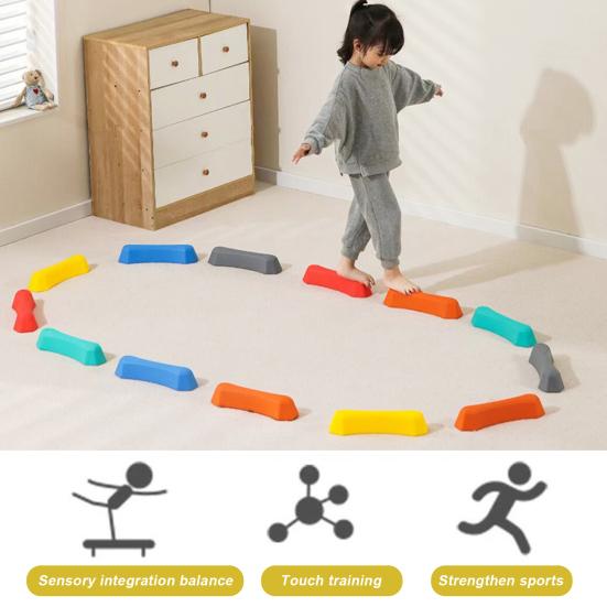 6Pcs Kids Balance Beam Stepping Stone Game Non-slip Kindergarten Indoor Outdoor Toddlers Educational Focus Balance Coordination Training River Bridge