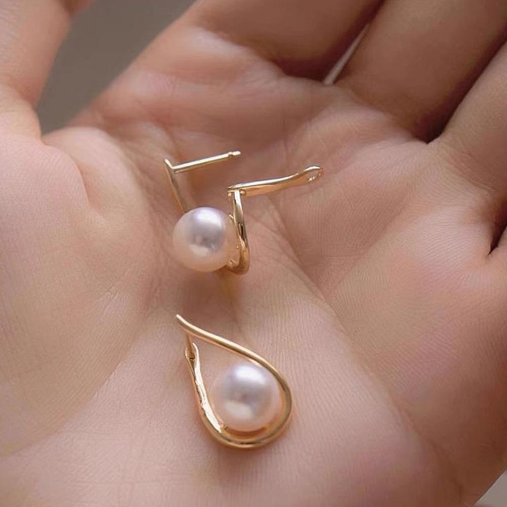 Simple Temperament 925 Sterling Silver Irregular Geometric Crossed Hollowed-out Pearl Stud Earrings for Women Piercing Jewelry