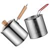 Wood Handle Deep Fryer Pot Strainer Basket Milk Warmer Pot Stainless Steel Frying Pan  French Fries