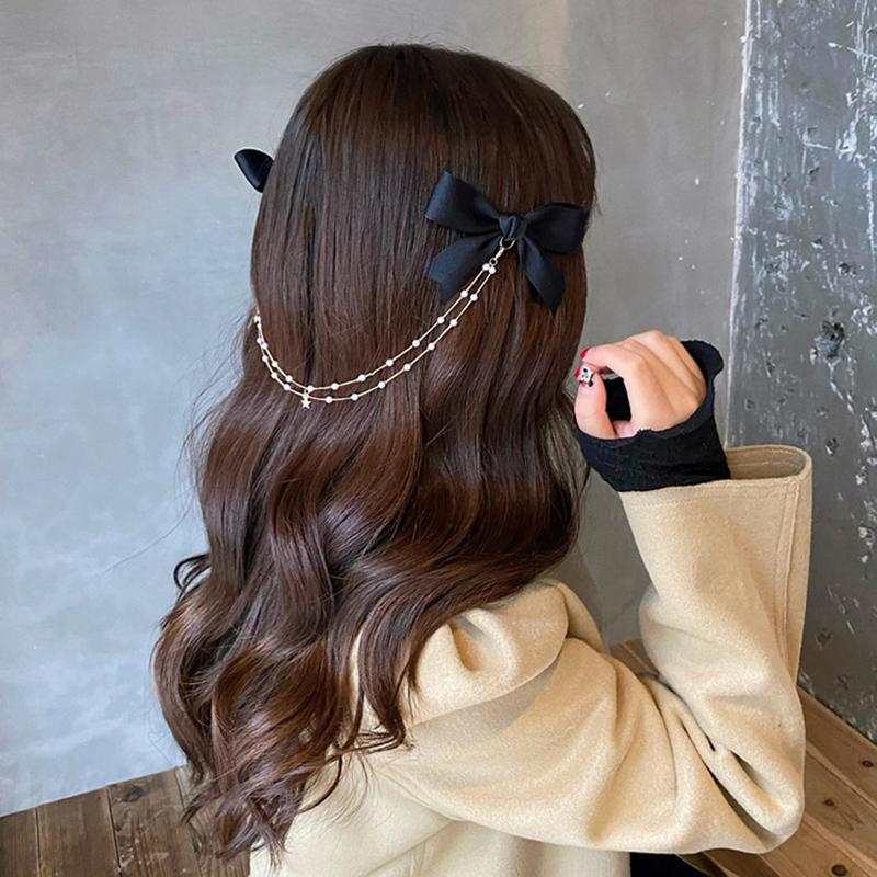 Lystrfac Korean Long Ribbon Bow Hairpin for Women Girls Hairclip Bangs Hairgrips Cute Back Head Top Clip Hair Accessories