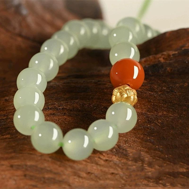 Hetian Jade & Red Agate Bracelet - Chinese Style Jewelry for Women