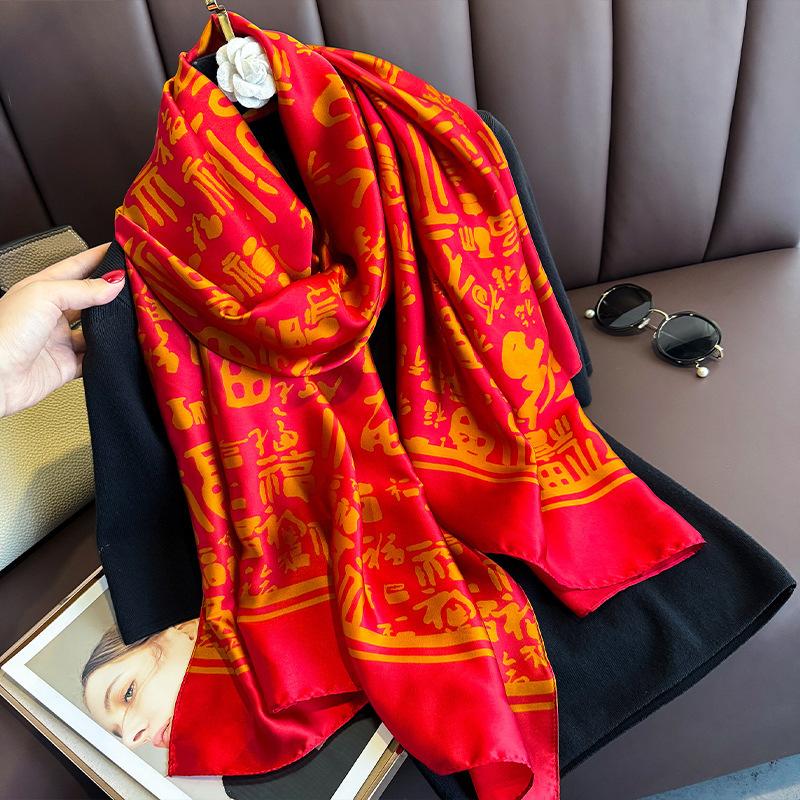 

90*180Cm Spring Scarf Women S Luxury Design Silk Scarf Smooth Scarf Soft Shawl Beach Scarf Satin Hairband Neckerchief One Size