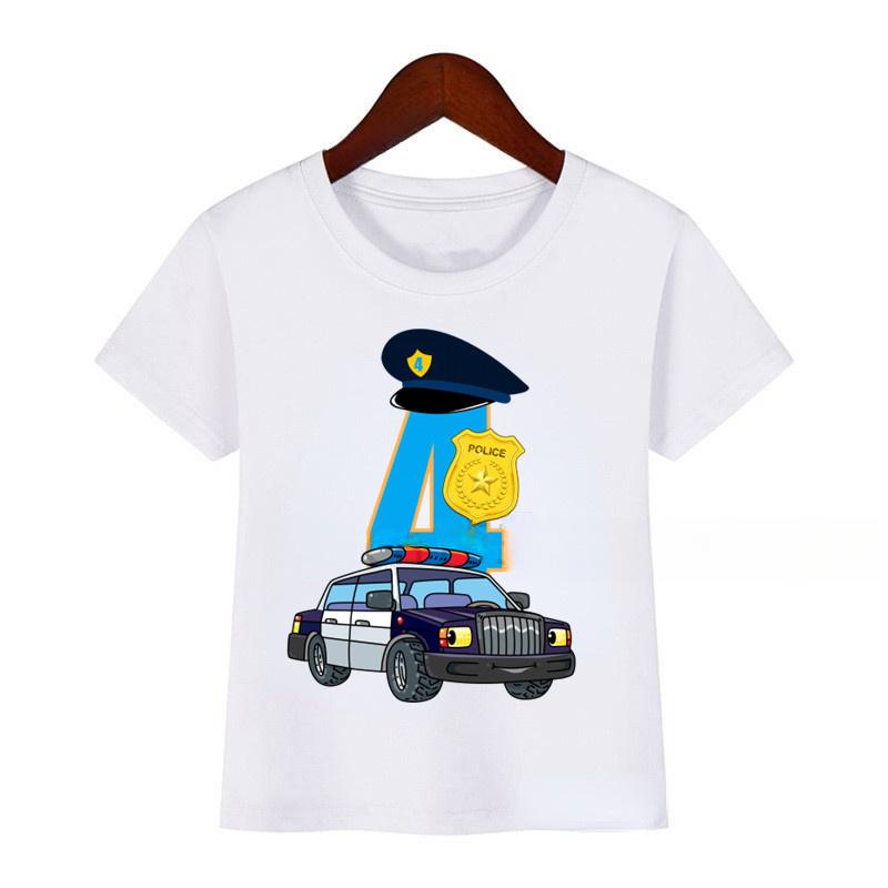 

Новые цифры 1-10, полицейская машина, футболка с принтом на день рождения, детская футболка с полицейской машиной на день рождения для мальчика, подарок 110cm